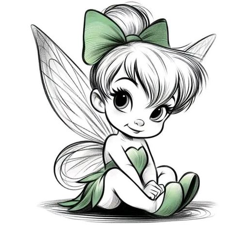 Tinkerbell Images, Baby Tinkerbell, Household Rules, Tinkerbell Drawing, Simple Cat Tattoo, Line Art Simple, Cat Tattoo Ideas, Tinkerbell Pictures, Cartoon Fairy