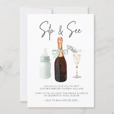 $2.80 | Sip & See Elegant Watercolor Green Baby Boy Invitation #elegant #watercolor #sipandsee #meetbaby #newbaby #babyannouncement #birthannouncement #babyshower #green #babyboy Baby Boy Invitations, Sip And See, Birth Announcement Girl, Watercolor Green, Birth Announcement Card, Elegant Watercolor, Pink Baby Girl, Baby Shower Invitations For Boys