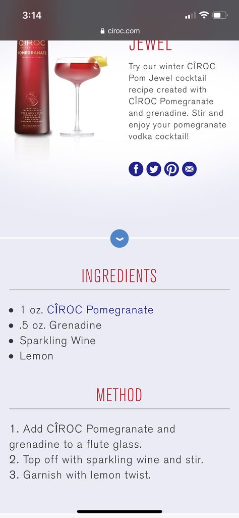 Ciroc Pomegranate Recipes, Pomegranate Vodka Cocktail, Spooky Drinks, Mom Juice, Pomegranate Vodka, Ciroc Recipes, Adult Beverages Recipes, Pomegranate Recipes, Special Drinks