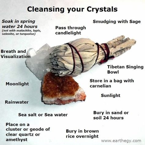 Why and How to Cleanse your Crystals and Gemstones - Pinny sez: I can't vouch for all of these, but some are good. Best is water bath, then sunlight to charge, or leave for a day or so on a citrine cluster (not amethyst). Burying in earth for a day or so is good, too. Clean Crystals, Autogenic Training, Magia Das Ervas, Cleansing Crystals, Crystal Therapy, Crystal Healing Stones, Crystal Magic, Kitchen Witch, Energy Crystals