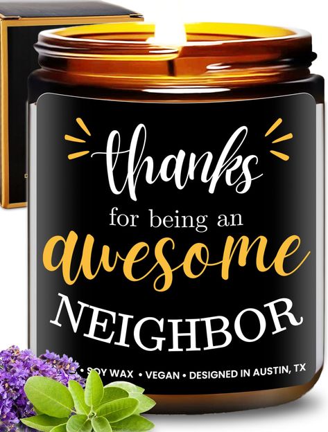 PRICES MAY VARY. 💠 Perfect Neighbor Candle Gift: These wood wick neighbor candles are a thoughtful way of showing love to your friends and family! It is a great gift for birthdays, Christmas, or any special occasions. Best neighbor christmas gifts for a neighbor & christmas gift for neighbor friend! 💠 Long-lasting Scent: With its lavender and sage scent, this wood wicked best neighbor candle will surely make the room smell refreshing and relaxing for hours! This is a great addition to the livi Thank You Neighbor Gifts, Best Neighbor Gifts, Gift Basket Ideas For Neighbors, Unisex Christmas Gifts For Adults, Gift Ideas Under $10, Simple Thank You Gifts, Simple Christmas Gifts For Friends, Gifts For Neighbors Christmas, Easy Neighbor Christmas Gifts