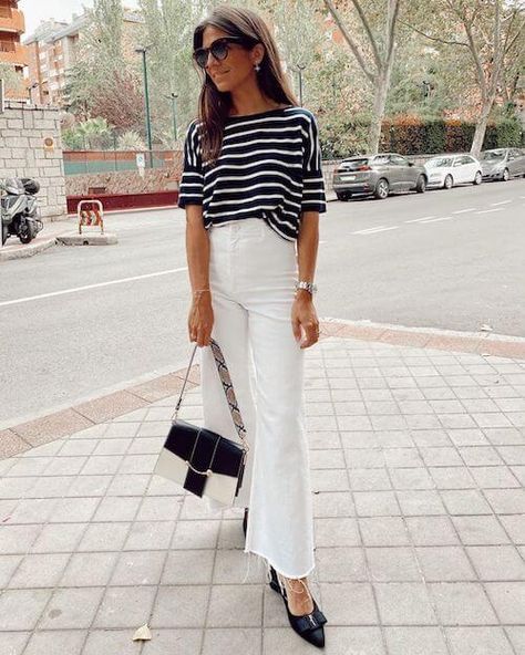 40+ Classy White Jeans Outfits For Ladies [2024]: What To Wear With White Jeans Classy White Jeans, Khaki Jeans Outfit, White Flare Jeans Outfit, White Wide Leg Jeans Outfit, Casual White Jeans Outfit, Flare Jeans Outfit Spring, Flare Jeans Outfit Winter, White Jeans For Fall, White Jeans Outfit Spring