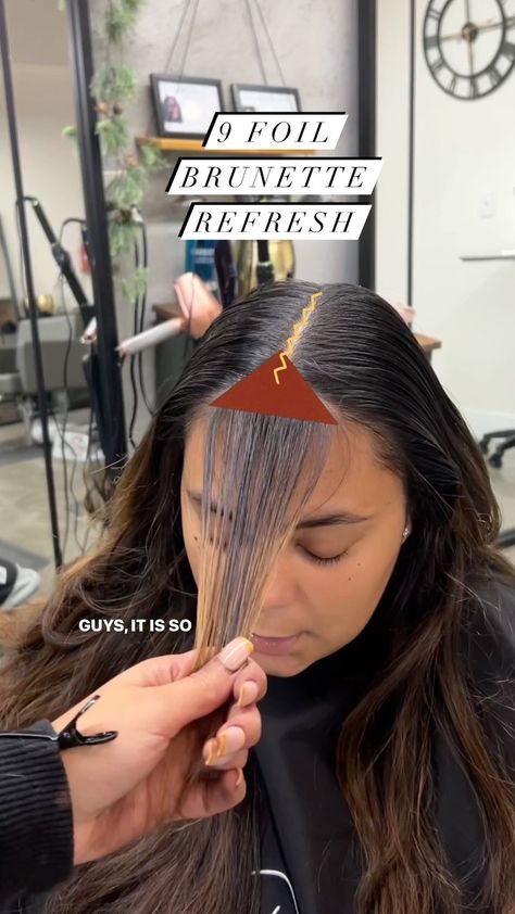 The 9 foil refresh. I used @schwarzkopfusa blondme lightener 20 vol processed 30 min lift to level 7/8 Used Igora Vibrance to tone Melt… | Instagram 12 Foil Highlights Hair, 15 Foil Highlights Placement, 20 Foils Highlights, 6 Foil Highlights, 10 Foils Highlights, How To Highlight Your Hair, 10 Foils Highlights Placement, Mini Foil Highlights, Brunette Hair Formulas