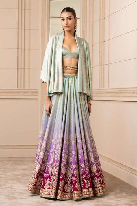 Buy Tarun Tahiliani Green Chanderi Floral Print Lehenga And Cape Set Online | Aza Fashions Green Floral Lehenga, Trending Lehenga Designs, Tarun Tahiliani Lehenga, Floral Print Lehenga, Print Lehenga, Cape Set, Lehenga Crop Top, Floral Lehenga, Lehenga Blouse Designs