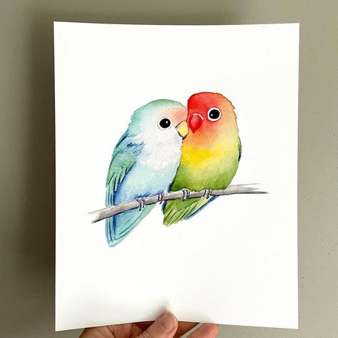 Heike Kuzminski on Instagram: “This print has been getting a lot of love lately 😁😉🥰#lovebirds . #throwbackthursday #etsycanada #etsyshop #printforsale #watercolourbirds…” Cute Bird Art, Lovebirds Art, Painting Of A Couple, Lovers Watercolor, Bluebird Painting, Bird Watercolor Art, Blue Bird Art, Woodland Nursery Art, Bird Watercolor Paintings