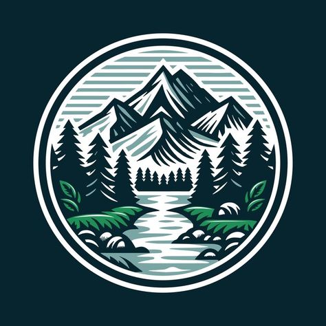 Vector mountain forest and river logo de... | Premium Vector #Freepik #vector #cabin #vacation #wood #nature Patagonia Logo Design, River Logo Design, Forest Logo Design, Cabin Logo, Resort Logo Design, River Graphic, Mountains Logo, River Logo, Beast Logo