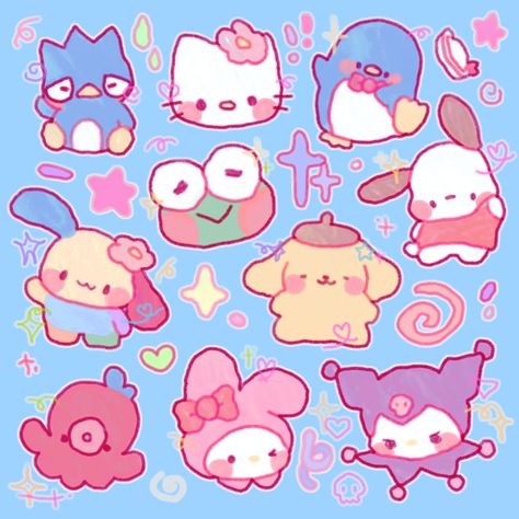 draw this with ur non-dominant hand challenge for sanrioctober 2023 ! tags: sanrio hello kitty badtz-maru tuxedo sam usahana keroppi pochacco my melody kuromi chu chu taco y2k art style Sanrio Fanart, Nail Collage, Silly Doodles, Tuxedo Sam, Hello Sanrio, Y2k Art, Sketchbook Inspo, Hello Kitty Characters, Badtz Maru