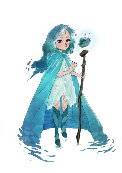 Water Element Character, Water Element Character Design, Water Fairy Character Design, Water Elemental Character Design, Drawing In Water, Water Character Design, Water Mage, Water Character, Elf Cartoon