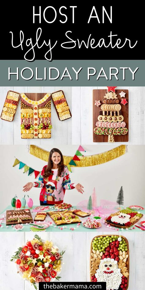 Host an Ugly Sweater Holiday Party. The sweaters may be tacky, but the food is super cute! Let me show you How to Host an Ugly Sweater Holiday Party that they’ll never forget with deliciously adorable food and tips to keep it cute and casual. The absolute last thing you need at the holidays is to pile on more stress. That’s what’s so great about an ugly sweater party. It’s a casual, cute and creative way to bring people together around the holiday season. Ugly Sweater Appetizers Food Ideas, Ugly Christmas Sweater Party Food, Ugly Sweater Party Ideas Food, Ugly Sweater Charcuterie Board, Ugly Sweater Food Ideas, Ugly Christmas Sweater Party Ideas Decor, Ugly Christmas Sweater Party Ideas Food, Ugly Sweater Christmas Party Decorations, Ugly Sweater Party Food Ideas