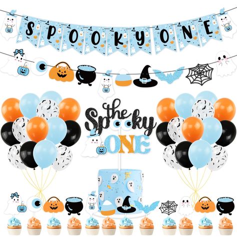 PRICES MAY VARY. It's Beginning To Be That Time Of Year Again - When spooks haunt and goblins prowl... So it goes without saying that this Blue Halloween Birthday Party, is sure to make you yowl! This birthday Halloween collection comes with everything you need for that boo birthday. EASY AND FUN! Filled with adorable details, ghostly bold With Halloween Just Around the Corner - Styling this spooky cute birthday party was so fun! Started with a color scheme of traditional black and orange with a Boo Day Party, Happy Boo Day, The Spooky One, Halloween Birthday Decorations, Boo Cake, Halloween Birthday Party Decorations, Halloween First Birthday, Halloween 1st Birthdays, Spooky One