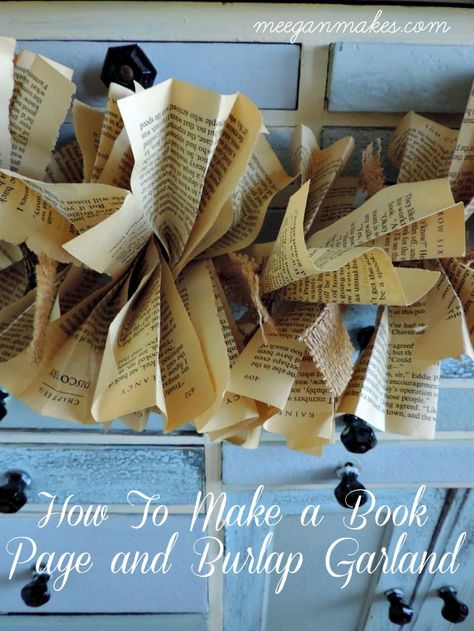 A Burlap and Book Page Garland is easy and fun to make. It is an ideal decoration to any style home. All you need is a vintage book, burlap and jute. Book Page Garland, Old Book Crafts, Burlap Garland, Diy Christmas Garland, Book Page Crafts, Trendy Diy, Burlap Crafts, Christmas Tree Garland, Old Book Pages