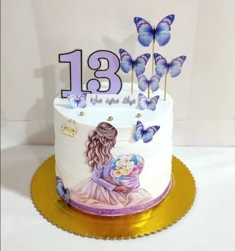 13th Birthday Cake For Girls, Zoo Cake Topper, Tinkerbell Birthday Cakes, Simple Birthday Cake Designs, Decor Tort, Butterfly Birthday Cakes, Photo Cake Topper, 13 Birthday Cake, Baby First Birthday Cake