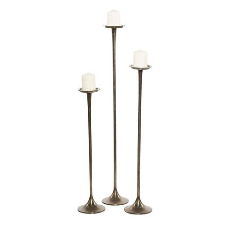 Deco 79 Modern Aluminum Candle Holder, Set of 3, 27", 32", 40"H, Bronze Floor Pillar Candle Holders, Floor Candle Stands, Tall Candle Holder, Modern Candle Holder, Candles Dark, Modern Candle, Floor Candle Holders, Tall Candle Holders, Round Candles