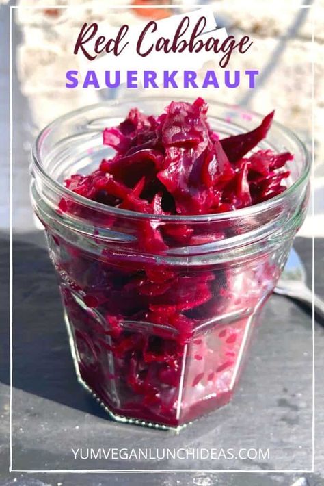 Red Sauerkraut Recipes, Fermented Purple Cabbage, Saurkraut Recipes Red, Purple Cabbage Sauerkraut, Red Cabbage Sauerkraut Recipes, Fermented Red Cabbage Recipe, Canning Red Cabbage Recipes, Fermented Cabbage Recipe, Fermented Red Cabbage