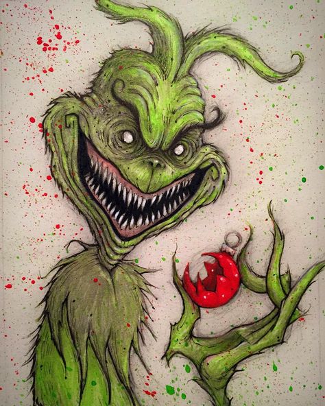 creature Creepy Artwork, Grinch Drawing, O Grinch, Creepy Pics, Spooky Spooky, Christmas Art Print, Horror Cartoon, Scary Christmas, Scary Drawings