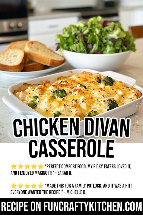 Chicken Divan Casserole - FunCraftyKitchen Easy Chicken Divan, Easy Chicken Dishes, Cooking With Chicken, Chicken Divan Casserole, Chicken Divan Recipe, Chicken Divan, Chicken Fresh, Chicken Dishes Easy, Cheesy Casserole