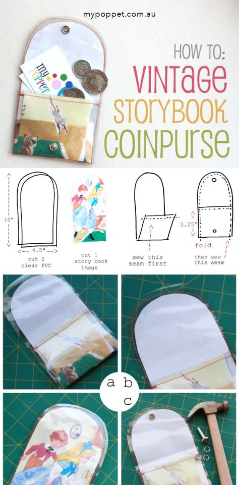 How To: Vintage Storybook Coin Purse Bat Sewing, Party Lanterns, Diy Coin Purse, Vintage Storybook, Coin Purse Pattern, Blind Hem, Paper Purse, Ribbon Sculpture, Cheap Purses