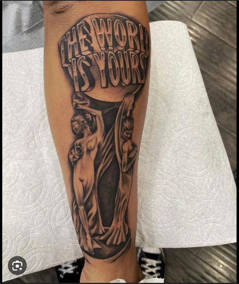 World Is Yours Tattoo, The World Is Yours Tattoo, Outer Forearm Tattoo, Small Forearm Tattoos, Men Tattoos Arm Sleeve, Omerta Tattoo, Tattoo Inspiration Men, Half Sleeve Tattoos For Guys, Neck Tattoo For Guys