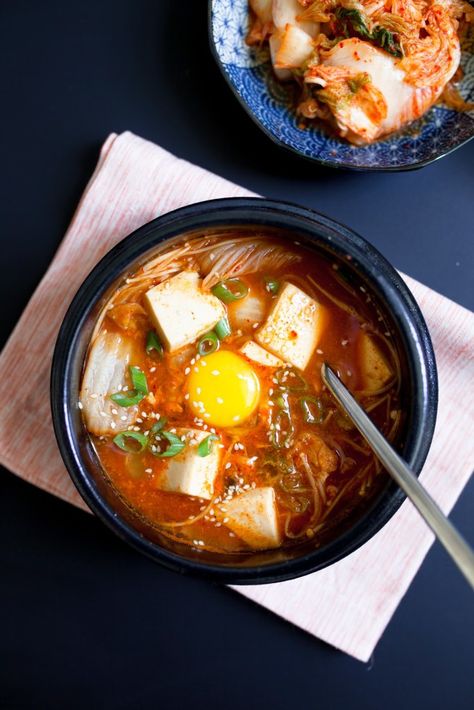 Delicious. I substituted 2 cups beef broth and 3 cups water instead of 5 cups water and it was full of flavor. Korean Tofu Soup, Healthy Fall Soups, Korean Tofu, Best Korean Food, Asian Fusion Recipes, Korean Soup, Tofu Soup, Korean Chicken, Asian Soup