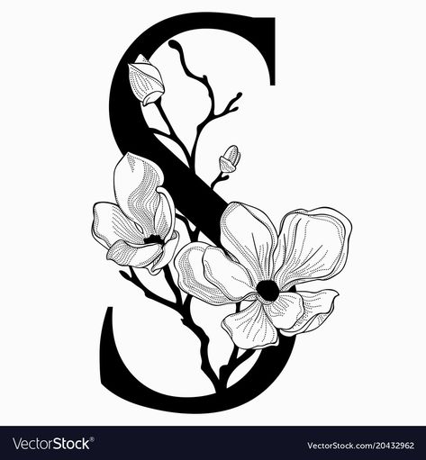 Letter S With Flowers, Monogram Logo Letters, Graphic Design Jobs, Hand Drawn Floral, Fancy Letters, Drawn Floral, Lettering Alphabet Fonts, Illuminated Letters, S Monogram