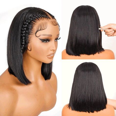 I just added a new item to eBay, Human Hair Wigs Glueless Pre Styled Braided Short 13x4 Lace Front Bob Wig Women! #eBay #eBaySeller Wig With Closure, Braided Bob, 12 Inch Hair, Best Lace Wigs, Lace Front Bob, Bob Weave, Wigs Glueless, Wig Straight, Short Braids