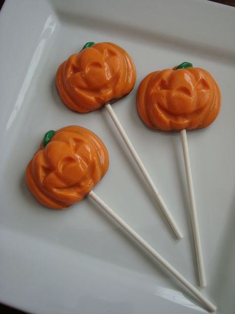 Chocolate Halloween Pumpkin Lollipops... www.rosebudchocolates.com Halloween Chocolate Lollipops, Pumpkin Lollipops, Pumpkin Lollipop, Cozy Baking, Chocolate Halloween, So Much Food, Holiday Chocolate, Chocolate Lollipops, Halloween Chocolate