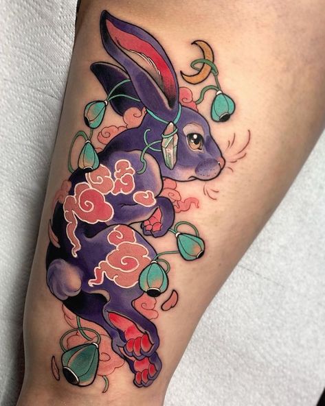 Psy Tattoo, Animal Spirit Tattoo, Convention Tattoo, Watercolor Tattoo Ideas, Outer Forearm Tattoo, Tattoo Japanese Style, Rabbit Tattoo, Neotraditional Tattoo, Food Tattoos