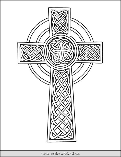 Celtic Cross Coloring Page - TheCatholicKid.com Celtic Coloring, Cross Coloring Page, Celtic Quilt, Celtic Christmas, Cross Drawing, Shamrock Tattoos, Insect Coloring Pages, Celtic Cross Tattoos, Unique Coloring Pages