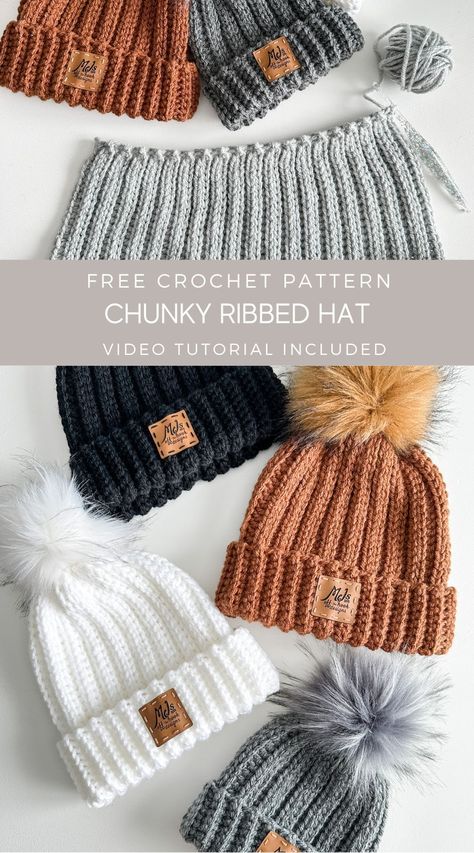 Free crochet pattern for my blog subscribers. Bundle up and stay cozy in the Chunky Ribbed Crochet Hat. The crochet hat is thick and warm with a fold-over band and unique ribbed stitch. Sizing includes baby to adult with a step-by-step video tutorial on YouTube. Designed in a beautiful bulky weight premium acrylic yarn available in gorgeous modern tones. Stocking Cap Crochet Pattern Free, Cc Hat Pattern, Best Yarn For Crochet Hats, Bulky Yarn Beanie Crochet Pattern, Crochet Hat 5 Weight Yarn, Crochet Boggins Free Pattern, Crochet Hat Measurements, Harvest Braid Beanie Pattern Free, Crochet Hat That Looks Knitted