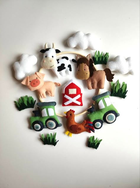 Crib Baby Mobile Farm Nursery Mobile Baby Mobile Tractor - Etsy Farm Mobile Nursery, Farm Animal Mobile, Farm Theme Nursery Boy Rooms, Tractor Nursery Theme, Baby Boy Farm Nursery, Farm Boy Nursery, Farm Nursery Theme Boys, Cow Nursery Ideas, Cow Theme Nursery