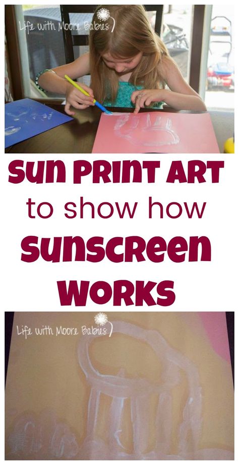 A twist on classic sun prints using sunscreen Also acts as an experiment to explain the function of sunscreen to kids! Sun Safety Activities, Sun Activity, Summer Safety, Sun Safety, Sun Prints, Summer Preschool, Preschool Science, Crafty Kids, Homeschool Science