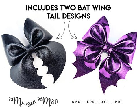 Gothic Simply Pinch - Halloween Sailor Pinch Bow SVG Template - Bat Wing Hair Bow Template The Gothic Simply Pinch Bow is a combination of a classic sailor bow with bat wing shaped tails. This bow is designed as a one piece template, so much easier to pinch, but with a two piece finish! Create FOUR different bow styles!! TWO Tail Designs with one and two template options. This bow can be made in felt, faux leather (as shown), felt backed fabric, glitter canvas whatever you choose it is sure to l One Piece Template, Tail Designs, Hair Bow Template, Bow Styles, Bow Svg, Sailor Bow, Oc Stuff, Bow Template, Fabric Glitter