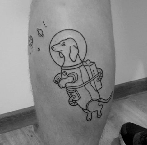 Poked Tattoo, Dachshund Tattoo, Astronaut Tattoo, Chic Tattoo, Space Tattoo, Cool Small Tattoos, Boy Tattoos, Funny Tattoos, Dope Tattoos