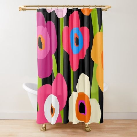 Marimekko Black Shower Curtains for Sale | Redbubble Showers Modern, Scandi Garden, Colorful Shower Curtain, Black Shower Curtains, Nature Patterns, Flower Shower Curtain, Garden Shower, Flower Shower, Floral Shower Curtains