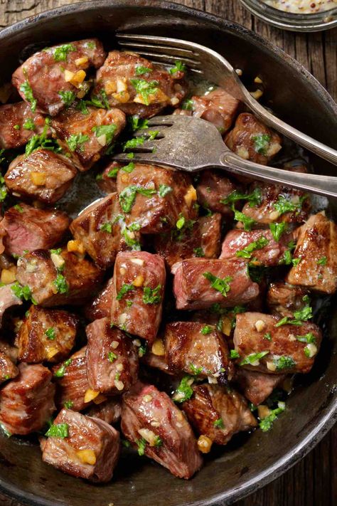 11 Easy Beef Cube Recipes - IzzyCooking Sirloin Steak Bites, Garlic Steak, Steak Tips, Butter Steak, Sirloin Steak, Garlic Butter Steak, Steak Butter, Steak Bites, Juicy Steak