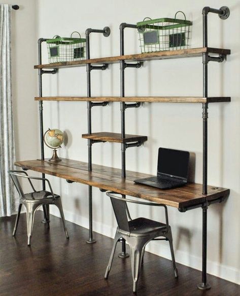 Pallet Desk, Pipe Desk, Office Shelving, Regal Design, Vintage Industrial Furniture, Solid Wood Shelves, Pine Furniture, Bedroom Desk, Solid Wood Desk