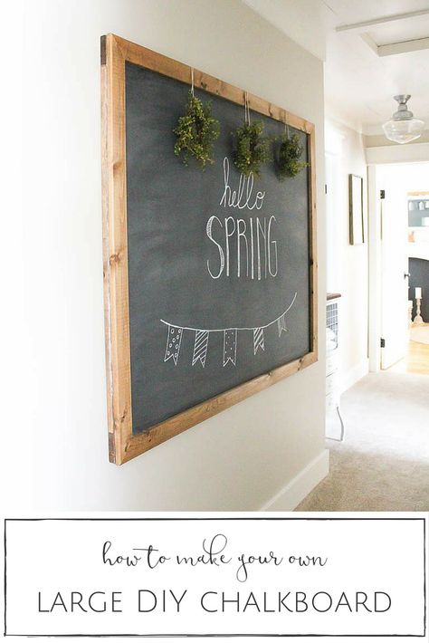 This large DIY chalkboard is so simple to make and, unlike most others out there, actually hangs on the wall like a piece of art. | www.makingitinthemountains.com Large Framed Chalkboard, Summer Chalkboard Art, Summer Chalkboard, Diy Tableau, Hanging Chalkboard, Creative Wall Decor, Creative Walls, Diy Chalkboard, Foyer Decorating