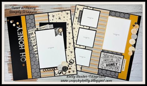 Honey Pictures, Bee Scrapbook, Masculine Scrapbook, Family Layout, Scrapbook Design Layout, Sweet As Honey, Baby Layouts, Paper Layout, Picture Layouts