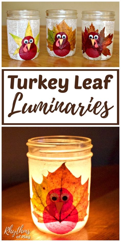 Leaf Luminaries, Rustic Thanksgiving Decorations, Leaf Lantern, Fun Thanksgiving Crafts, Thanksgiving Turkey Craft, Thanksgiving Crafts Diy, November Crafts, Rustic Thanksgiving, Mason Jar Lanterns