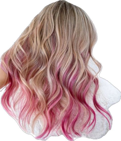 Pink And Blond Hair Highlights, Blonde Balayage Pink Peekaboo, Balayage Hair With Pink Highlights, Pink Ombre Blonde Hair, Pink Hair In Blonde, Blondes With Pink Highlights, Colour Highlights For Blonde Hair, Pink Hair Inspiration Ombre, Pink Balayage On Blonde Hair