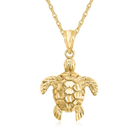 Ross-Simons - 14kt Yellow Gold Turtle Pendant Necklace. 18". A favorite animal among ocean lovers, turtles also represent wisdom and spirituality in many cultures. Embrace these sentiments with our stylish 14kt yellow gold turtle pendant necklace. Rope chain with a 2" extender. Springring clasp, 14kt yellow gold turtle pendant necklace. Gold Turtle Necklace, Gold Ocean Jewelry, Dr Accessories, Fantasy Jewellery, Necklace Rope, Ocean Necklace, Crochet Frog, Animal Pendant, Summer 2025