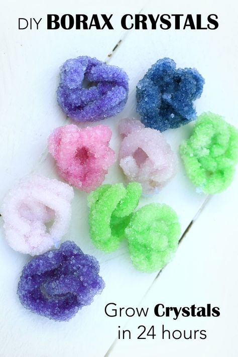 Easy DIY borax crystals Make Your Own Crystals, Overnight Crystals, Borax Crystals Diy, Borax Crystals, Growing Crystals, Colorful Crystals, Homeschool Projects, Homeschool Crafts, Science Activity