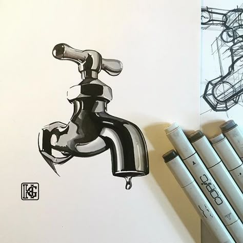 Hakan Gürsu - Final stage with my veteran markers: Copic Drawings, Copic Marker Art, Copic Art, Object Drawing, Industrial Design Sketch, Copic Sketch, Sketch Markers, Marker Drawing, Hand Sketch