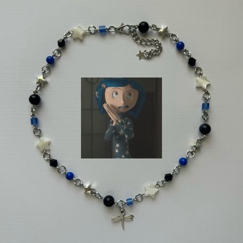 coraline dragonfly star sweater handmade beaded necklace #coraline #beadedjewelry #handmadejewelry Coraline Inspired Necklace, Coraline Inspired Jewelry, Coraline Jewelry, Coraline Dragonfly, Coraline Necklace, Coraline Stuff, Skateboard Photos, Fav Movie, Sweater Handmade