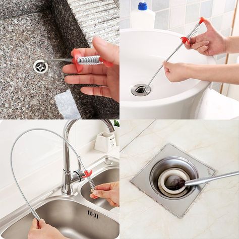 You can just make the Sewer Cleaning Brush go right down, then pull the hair and gunk out. #ad How To Unclog Toilet, Clogged Sink Drain, Drain Clog Remover, Clogged Toilet, Drain Cleaners, Clogged Drain, Bathroom Tub, Clean Sink, Drain Cleaner