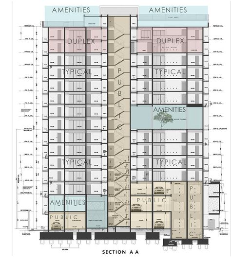 Section Building Sections Architecture, Condo Design Architecture, Fujimoto Architecture, Condominium Floor Plan, Architecture Section, Condominium Architecture, Condominium Design, Architecture Design Presentation, Architecture Design Process