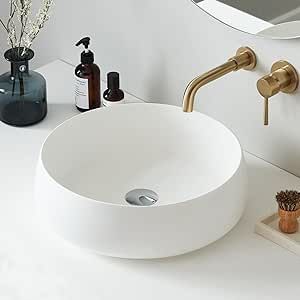 Cpingao Bathroom Sink Matte White Stone Resin 17.7'' Round Bathroom Vessel Sink, Above Counter Vessel Sink Basin with Pop-up Drain (White) Bowl Sinks In Bathrooms, Sink Above Counter, Bowl Sink Bathroom, Round Bathroom Sink, Sink Bowl, Sinks Bathroom, White Bathroom Cabinets, Round Bathroom, Bathroom Diy