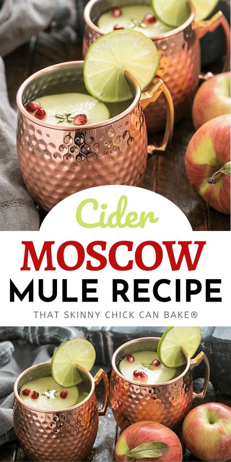 Apple Cider Moscow Mules are a delicious autumn twist on the classic cocktail! With vodka, ginger beer, lime juice and apple cider, this is a delicious beverage for any fall or winter holiday! Apple Cider Mule, Cider Moscow Mule, Cider Mule, Friday Cocktails, Cocktail With Vodka, Apple Cider Moscow Mule, Best Mixed Drinks, Moscow Mules, Chicke Recipes