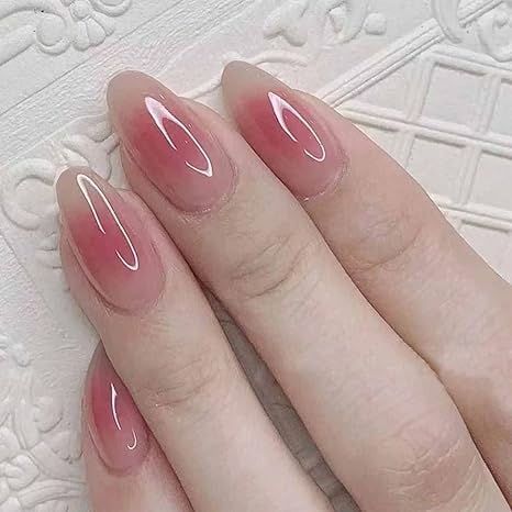 Pink aura nails jelly press on nails Nails London, Fake Nails Designs, Korean Nail Art, Long Press On Nails, Short Fake Nails, Press On Nails Short, Asian Nails, Elegant Nail Designs, Korean Nails