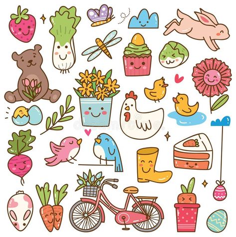 Doodles Nature, Spring Doodles, Nature Doodles, Doodles Kawaii, Kawaii Doodle, Spring Drawing, Watercolor Paper Texture, Neon Backgrounds, Kawaii Illustration